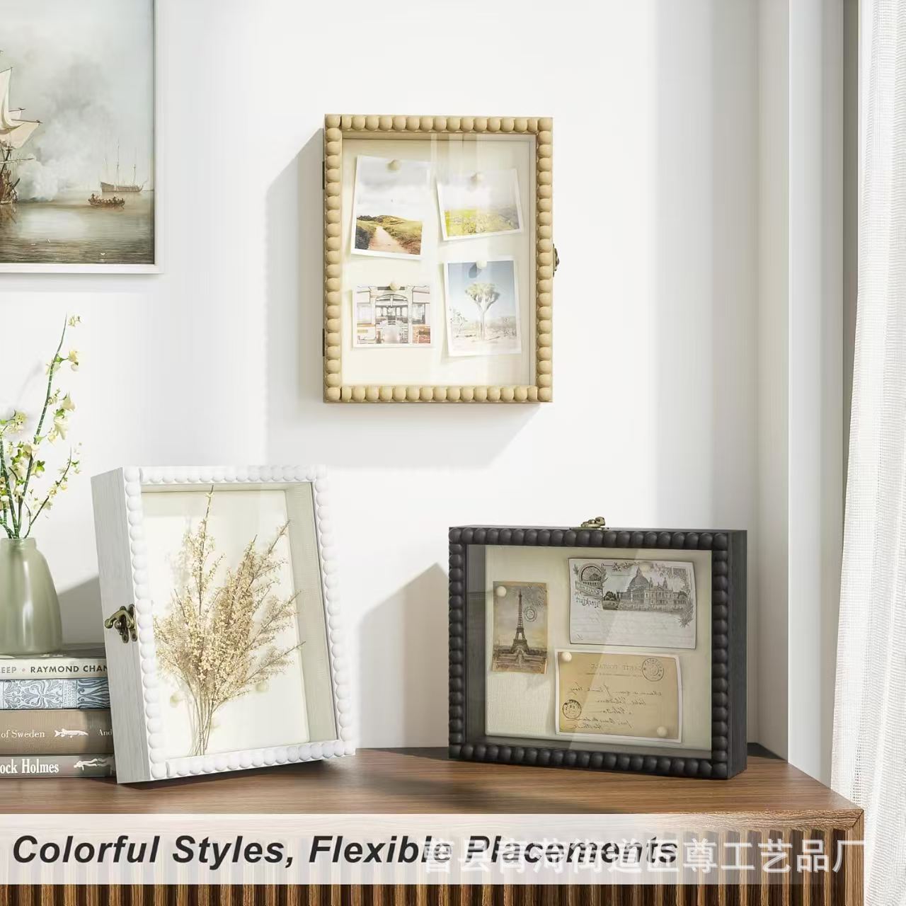 跨境木制透明展示收藏框收纳盒记忆盒壁挂式照片干花纪念盒标本盒