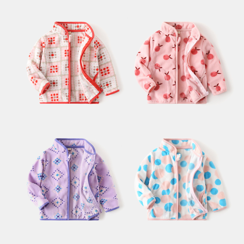 Kunkka Spring and Autumn New 2022 Children's Cartoon Printed Fleece Jacket Diamond Geometrically Cute European and American Style