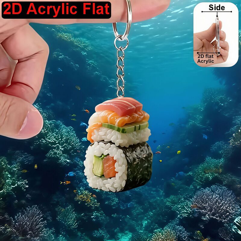 Cross-Border Popular Fashion Acrylic 2D Flat Interesting Sushi Keychain Bag Car Decoration Car Keychain