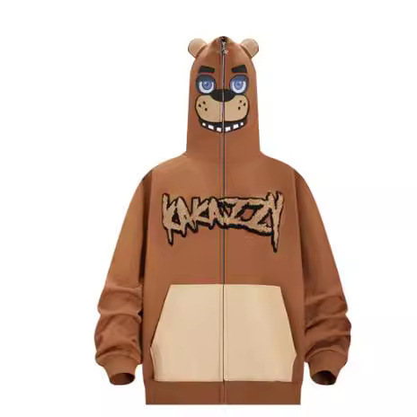 新型kakazzy潮牌プリントフード付きパーカー男性hiphopアメリカ式ヒップホップ風ジッパーコート|undefined