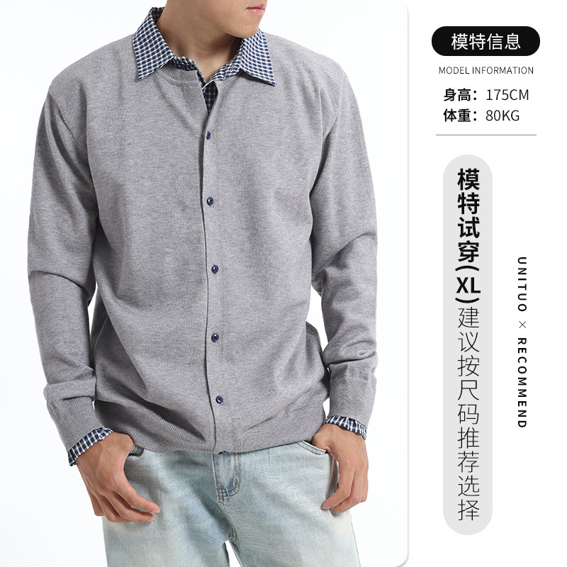 Cardigan de alta sensación de doble polo falso hombre otoño invierno suelto de manga larga suéter de punto chaqueta hombre