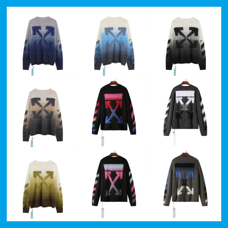Off-Brand White Classic Gradient Arrow Sweater | Mohair Long Knitted Jacket Couple Outfit Wholesale Off-Brand White Classic Gradient Arrow Sweater | Mohair Long Knitted Jacket Couple Outfit Wholesale