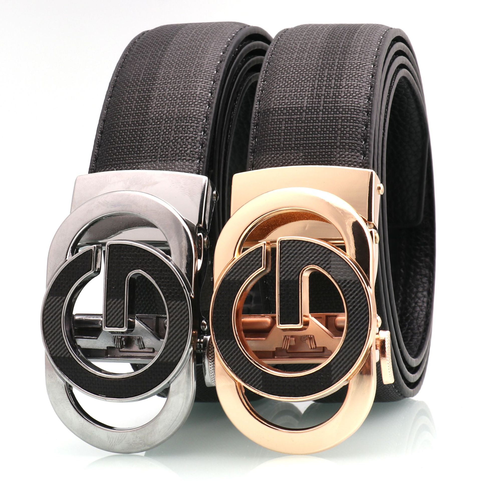 Men's Belt Automatic Buckle Genuine Leather Cross Pattern Business_voghion.com