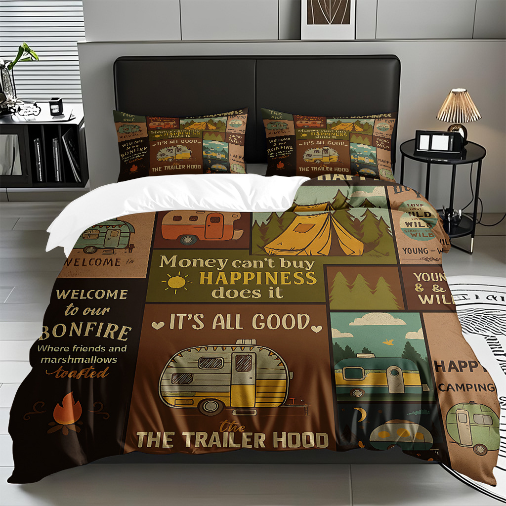 Ventas transfronterizas textiles caseros de ocio viento camping impresión digital abrasión quilt kit fuente de fábrica TEMU / JIT