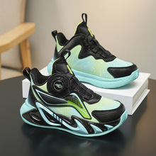 2025爆款男童篮球鞋旋转扣儿童篮球鞋皮面厚底防滑运动鞋实战户外