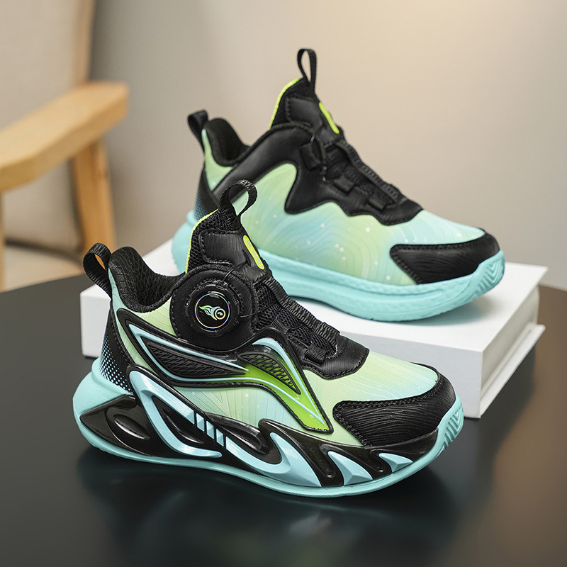 2025爆款男童篮球鞋旋转扣儿童篮球鞋皮面厚底防滑运动鞋实战户外