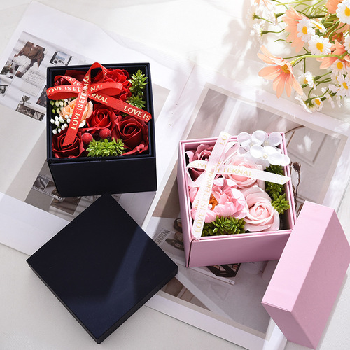 New Teacher Valentine's Day Everlasting Rose Lipstick Gift Box Creative Double Layer Rotating Rose Jewelry Box
