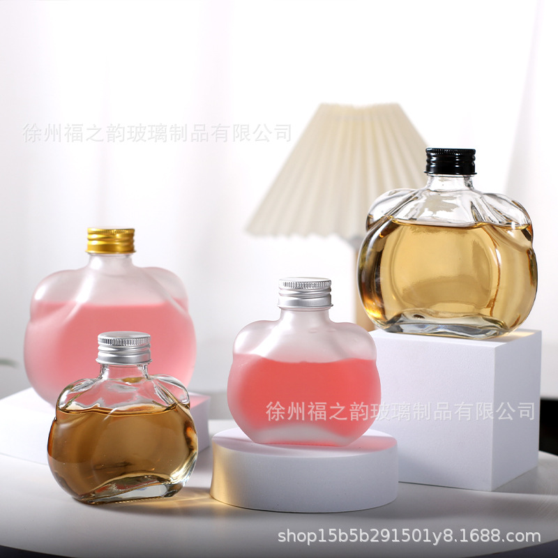 玻璃透明猫耳瓶果汁饮料瓶密封带盖果酒瓶便携式杨梅酒瓶冷萃瓶