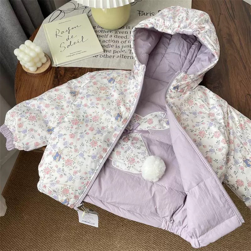 Girls' Thickened Reversible Jacket 2025 New Korean Style Baby Fashionable Floral Casual Padded Hooded Cotton Coat Girls' Thickened Reversible Jacket 2025 New Korean Style Baby Fashionable Floral Casual Padded Hooded Cotton Coat
