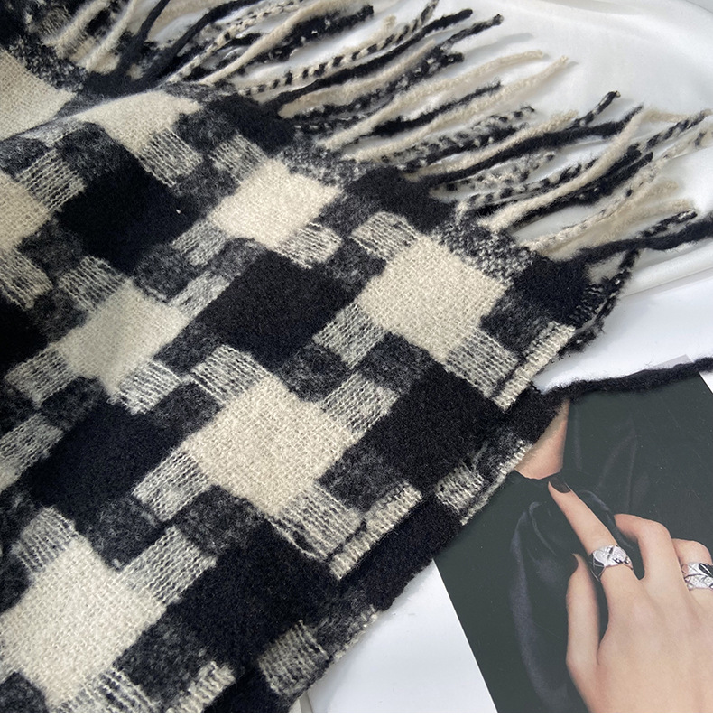 Kariert Schal Mit Fransen Für Damen Für Herbst Und Winter_voghion.com