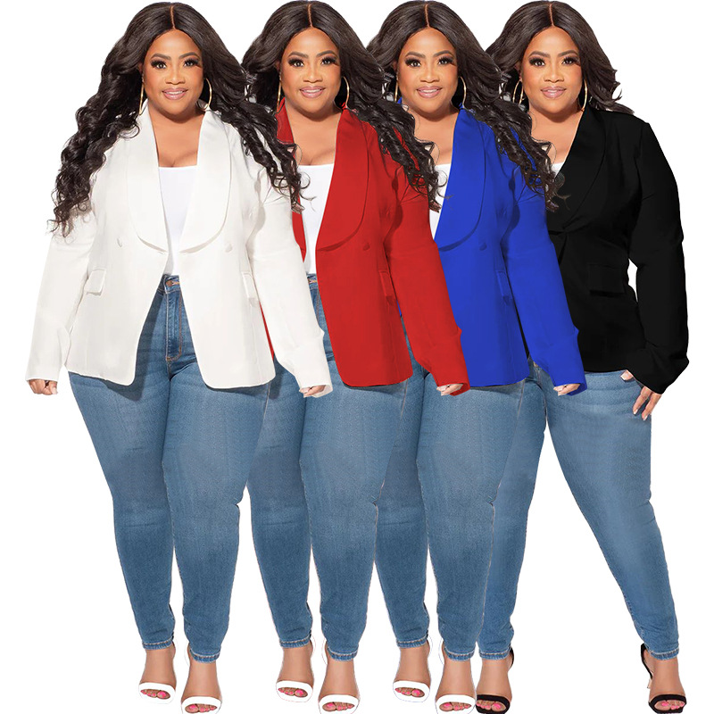 N7899 cross-border Amazon fat woman women's autumn and winter temperament commuter solid color lapel long sleeve small suit coat