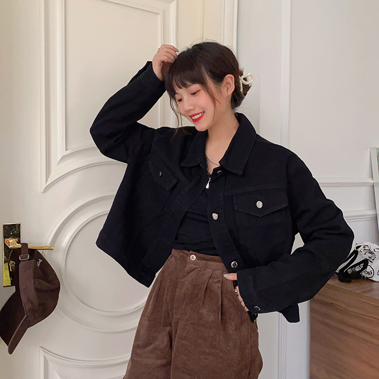 早秋2025年新款韩版时尚纯色牛仔外套学生百搭短款长袖夹克上衣女