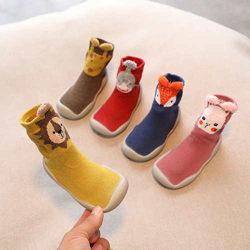 Children's socks and shoes for spring and autumn, baby learning to walk shoes and socks, cartoon-style for boys, indoor shoes for girls, waterproof and non-slip, mid-calf socks and shoes