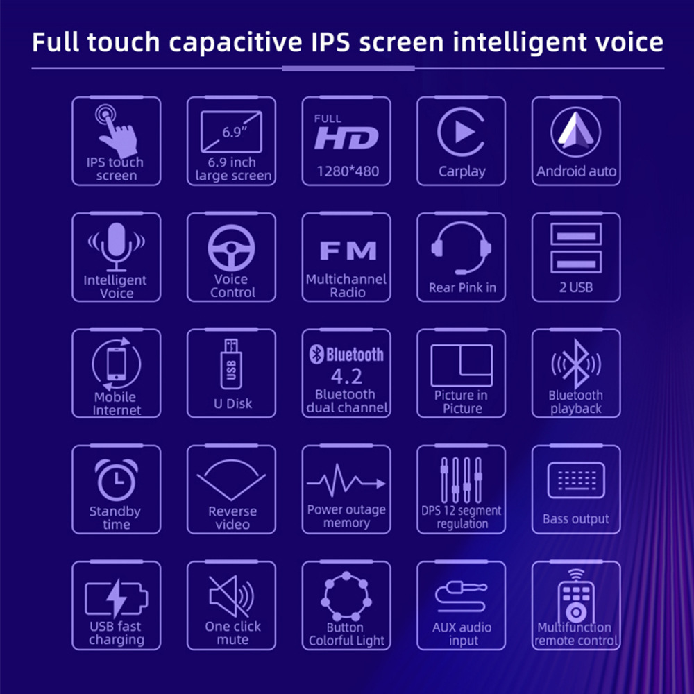 6.9 Inch 2+32 Wireless Carplay Single-Stick Android Machine Ips Capacitive Screen Smart Voice Car Player 12V
