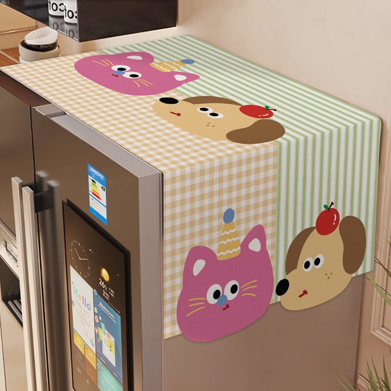 Refrigerator Dust Cover New Household Oil-Proof Dust Cover Single and Double Door Top Protective Cover Refrigerator Cover Towel