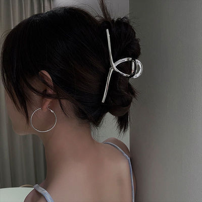 Silver Metal Hair Clip Large Volume Hair Claw Shark Clip High-End Korean Hair Accessory Barrette
