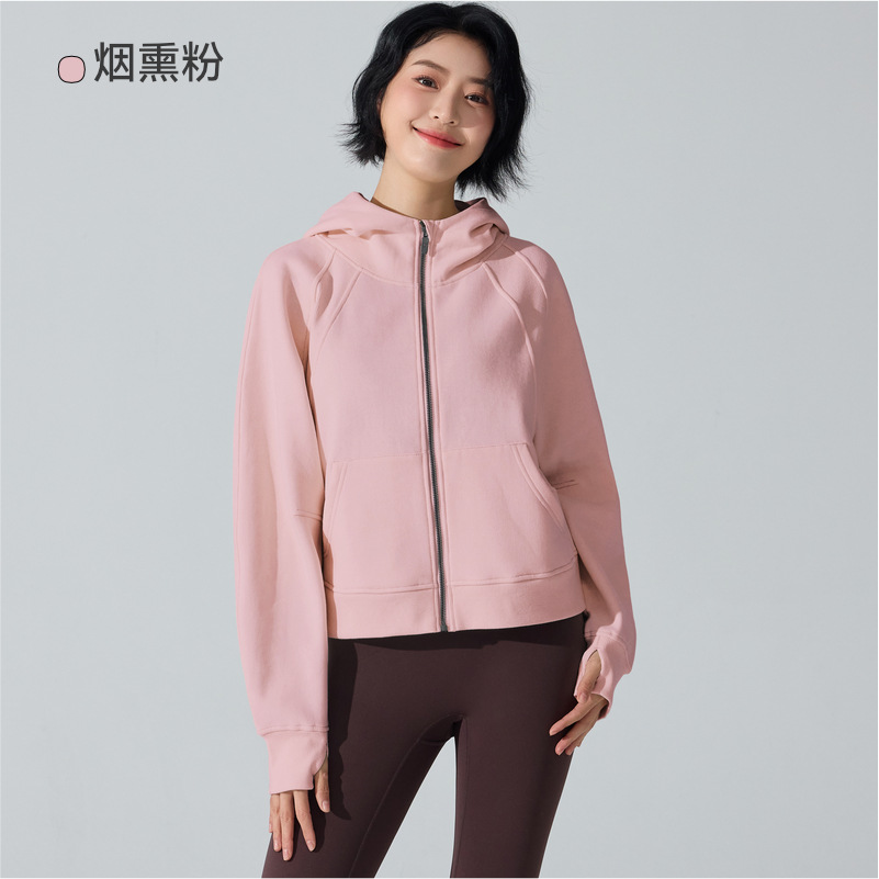 Otoño y invierno de moda con cremallera camiseta encapuchada calentadora y camiseta deportiva casual universal cardigan chaqueta de yoga superior mujer
