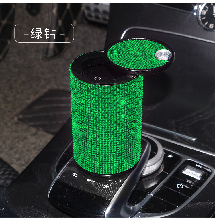 Car Ashtray with Diamonds, New Creative Metal Aluminum Alloy Flame-Retardant Ashtray with Lid, Multifunctional Car Cigarette Holder