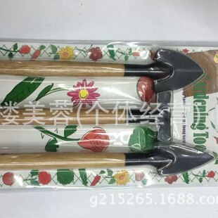 T005-3PC Kidsren's Wooden Handle Garden Tool Set Hanging Card, Shovel, Rake
