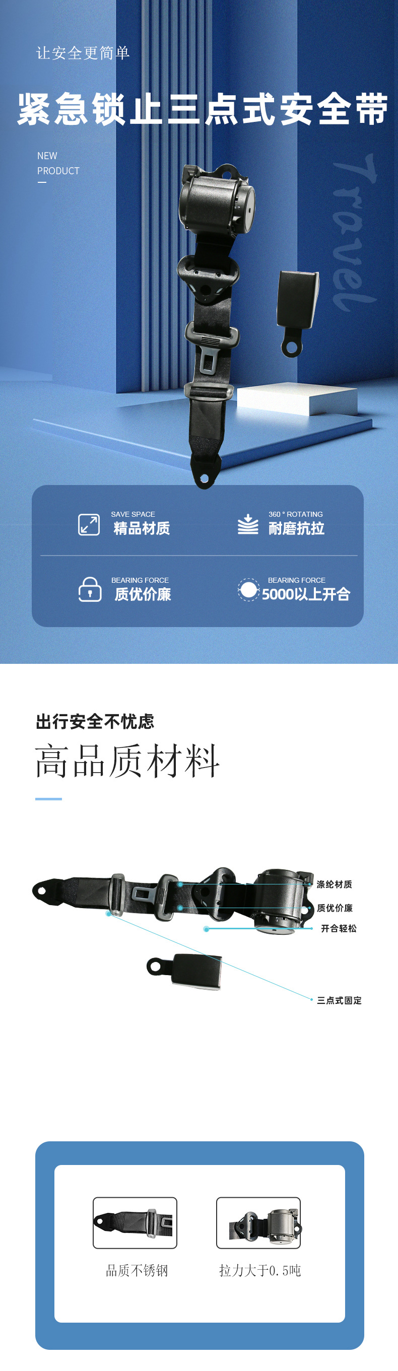 R200.2 Emergency Locking Three-Point Safety Belt Seat Safety Belt with Alarm Line Bus Safety Belt