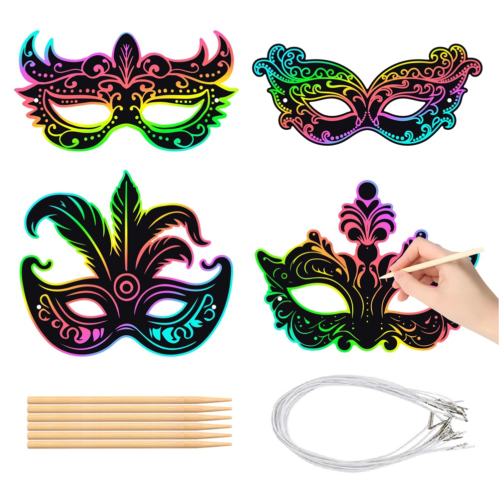 Amazon Mask Carnival Decoration Supplies Colorful DIY Scratch Máscara de carnaval Accesorios para fotos
