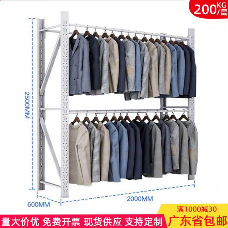 服装货架挂衣杆圆管仓库中型挂衣服架子仓储库房服装展示架现货