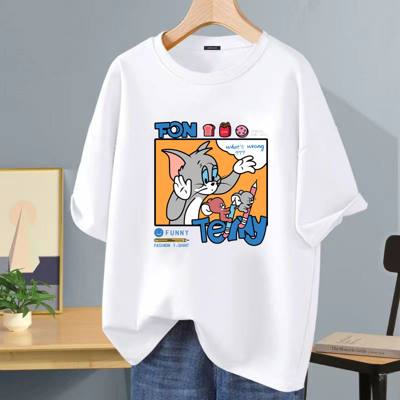Camiseta de manga corta blanca de seda de hielo, logotipo impreso, ropa de clase, ropa de trabajo de bricolaje, camiseta de cuello redondo, manga corta impresa