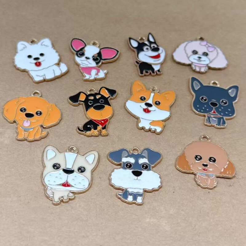 Cartoon Animal Dog Puppy Jewelry Accessories DIY Alloy Oil Drop Pendant Earrings Keychain Luggage Pendant
