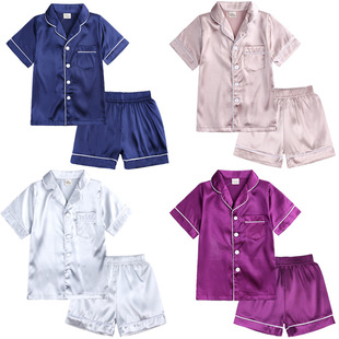 Cross-border Supply Summer Children's Silk-like Home Clothes Boys and Girls Silk Baby Ice Silk Pajamas Set