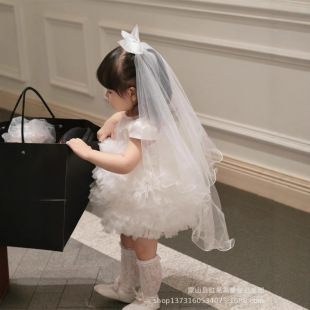 High-end White Baby Birthday Flower Women's Princess Dress Ponkas One-year-old Dress Western-style dress Performance Dress