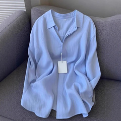 深圳南油轻奢高端货法式翻领薄款防晒衣女夏季宽松慵懒风亚麻衬衫