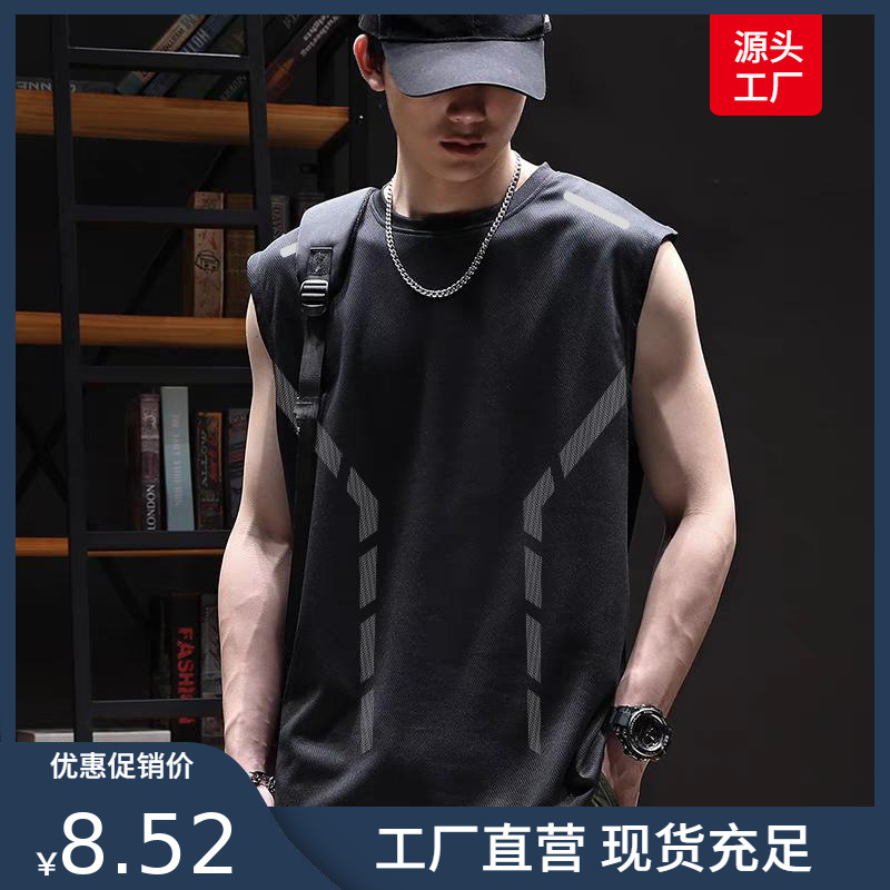 2025新款冰丝背心t恤男士夏季宽松运动健身速干无袖坎肩薄体恤