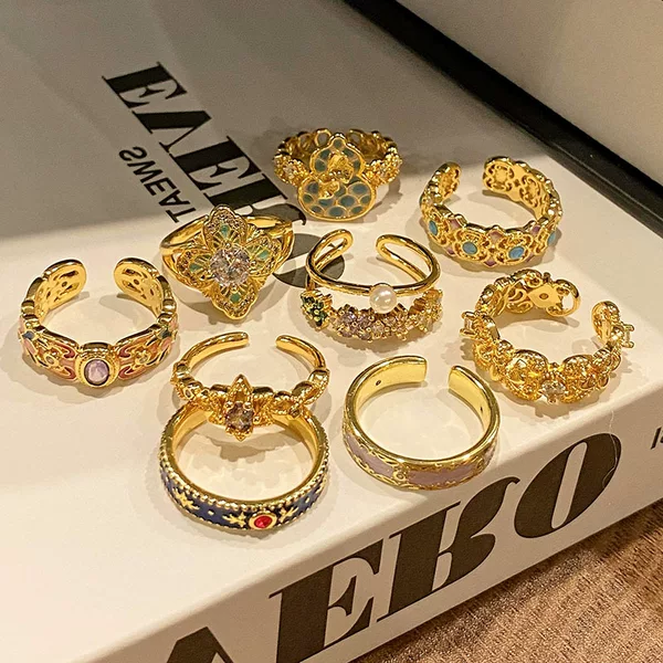 Cold Style Niche Iris Palace National Style Enamel Cut Out Fashion Pattern Open Ring Women's Brushed Index Finger Ring