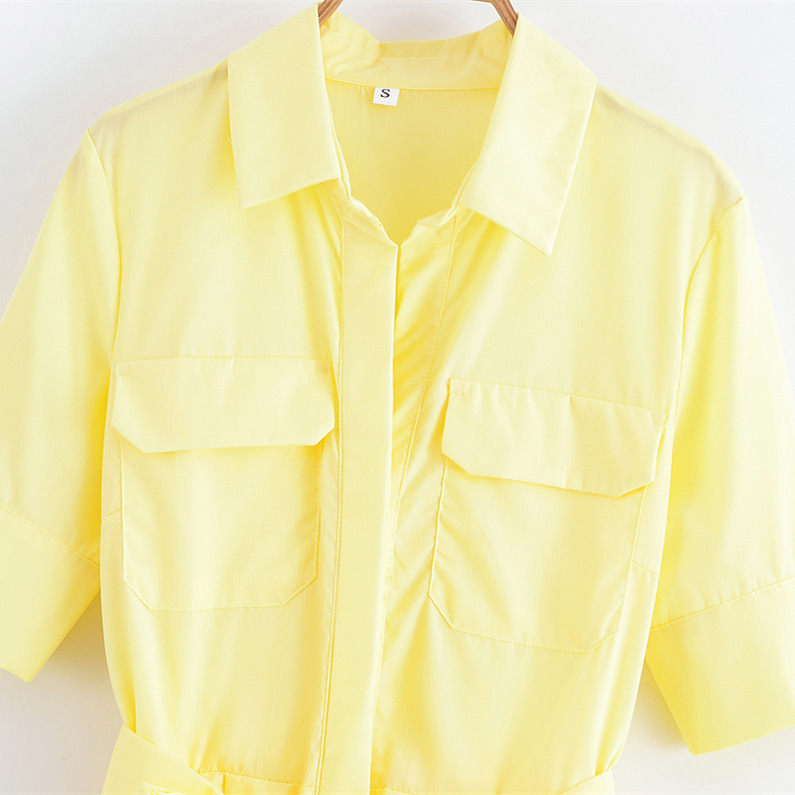Women's Stylish Elegant Poplin Dress Summer New Arrival Short Sleeved Tie Waist Fashionable Clothing_ecoleips.com