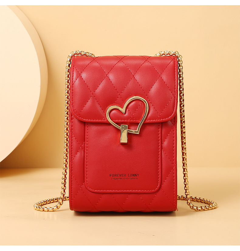 Women's Pu Leather Heart Shape Solid Color Fashion Square Buckle Phone Wallet Crossbody Bag Chain Bag display picture 3