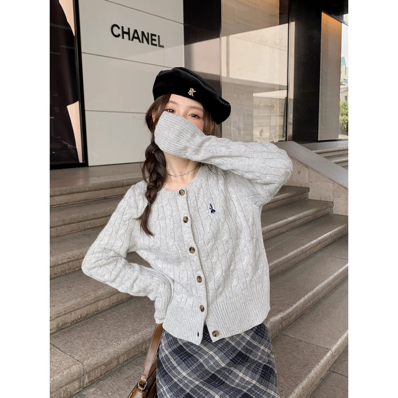 Korean Style Thick Hemp Flower Embroidered Knitted Cardigan Outer Wear for Women Autumn and Winter New Preppy Style Versatile Jacket Sweater Top Trendy