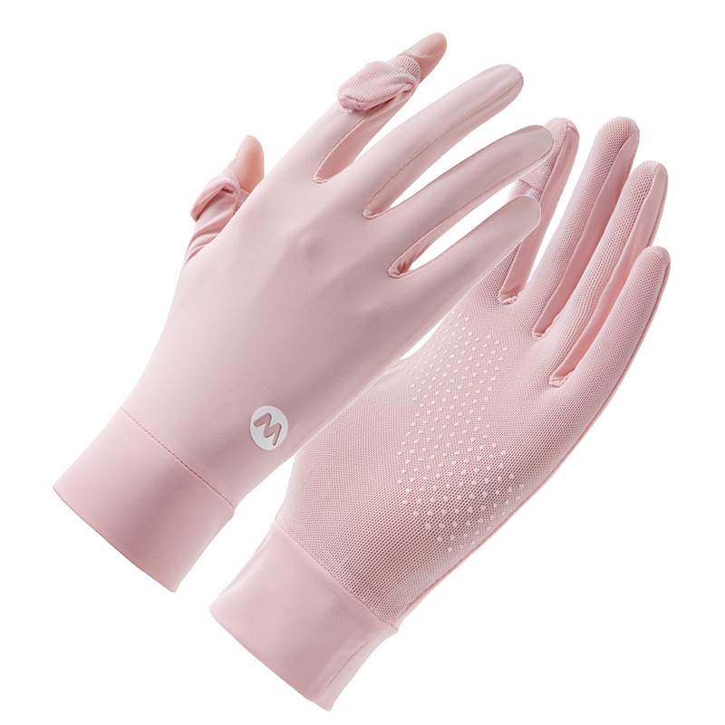 Guantes de protección solar de verano para mujer, ciclismo al aire libre, protección UV, malla fina de seda de hielo, dedos filtrados, guantes de protección solar al por mayor