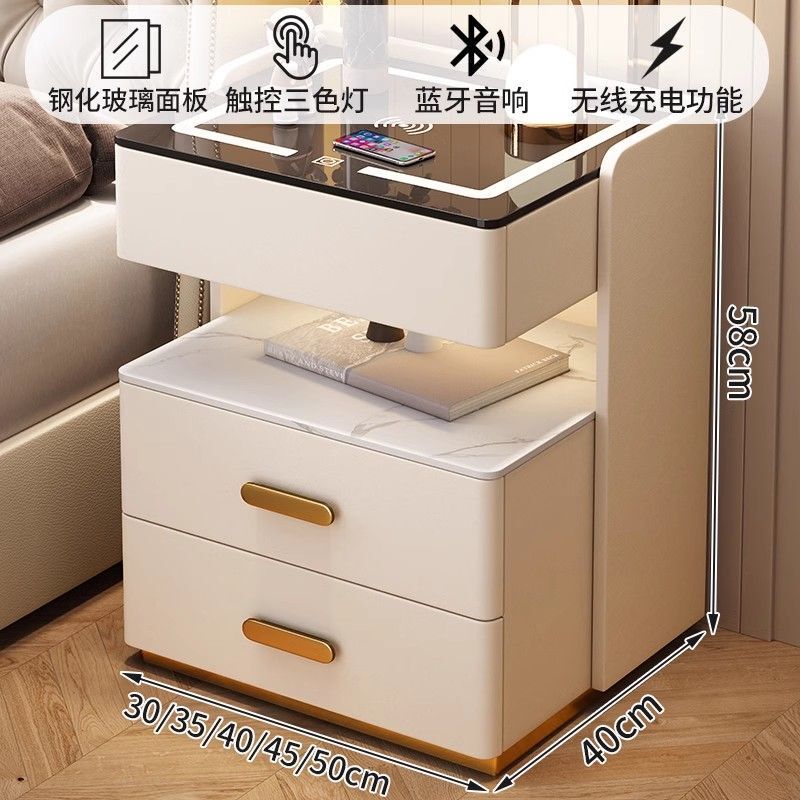 智能床头柜家用卧室多功能无线充带灯整理柜轻奢实木收纳床边柜子|undefined