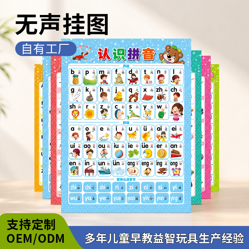 无声挂图宝宝启蒙婴儿早教识字墙贴身高尺幼小衔接 汉语拼音挂图