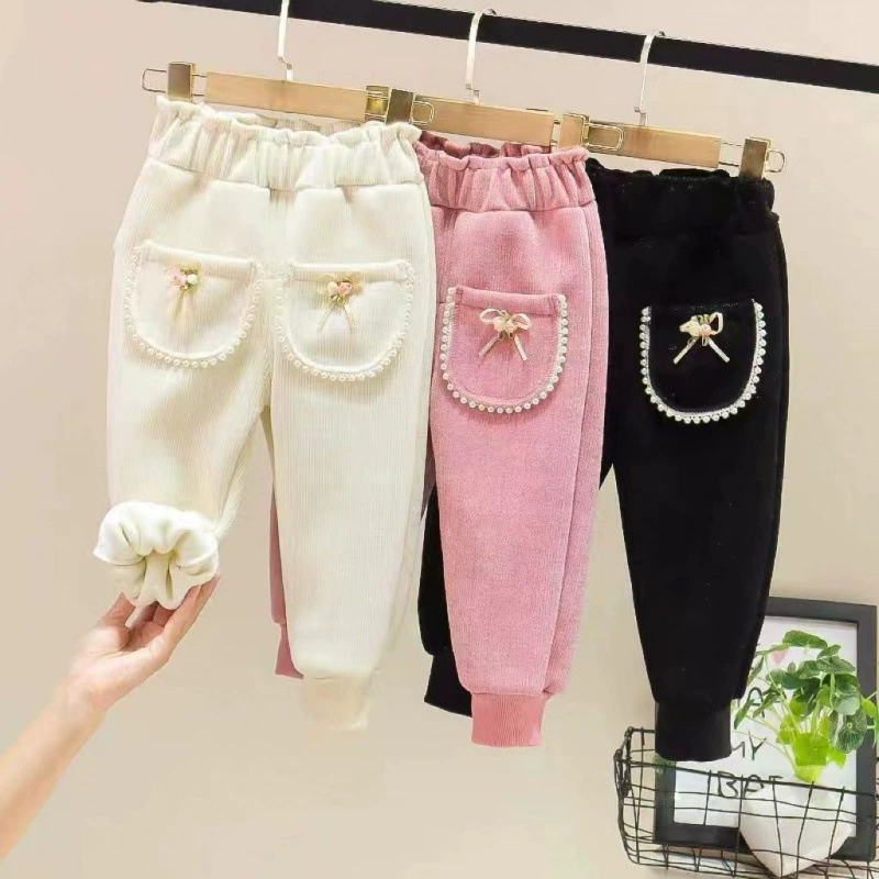 Теплые брюки для девочек осень-зима новые детские повседневные брюки утолщенные иностранные брюки зимняя одежда для девочек плюшевые брюки