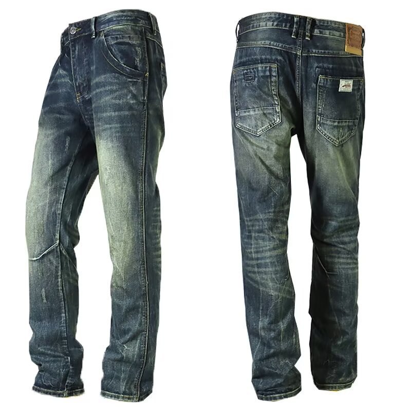 Vintage-Inspired Straight Leg Denim Jeans For Men – Relaxed Fit, High Waist, Button Fly (Sizes 28-36, Dark Blue & Light Wash)_mkmklike.com