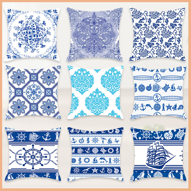 New Blue and White Porcelain Print Series Pillowcases for Living Room, Bedroom, Home Sofa, and Home Cushions Wholesale