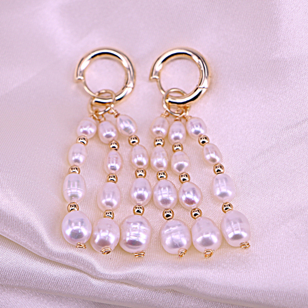 Fashion Creative Copper Gold Plated Circle Pearl Tassel Earrings display picture 3