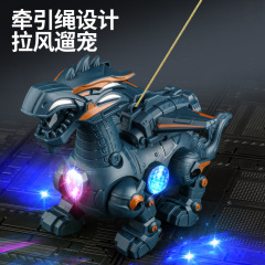 新款发光电动牵绳恐龙电动音乐爬行仿真机械战龙地摊夜市玩具热卖