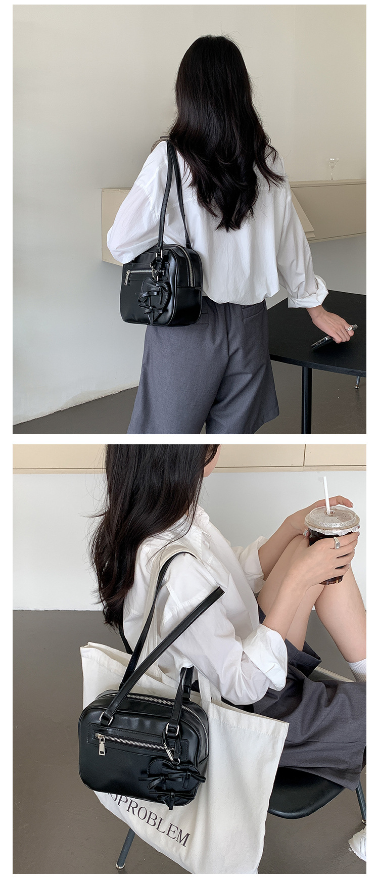 Typed shoulder for girls with a high-end feel, Korean version new small square bag, simple bow, heart-shaped decoration,_voghion.com