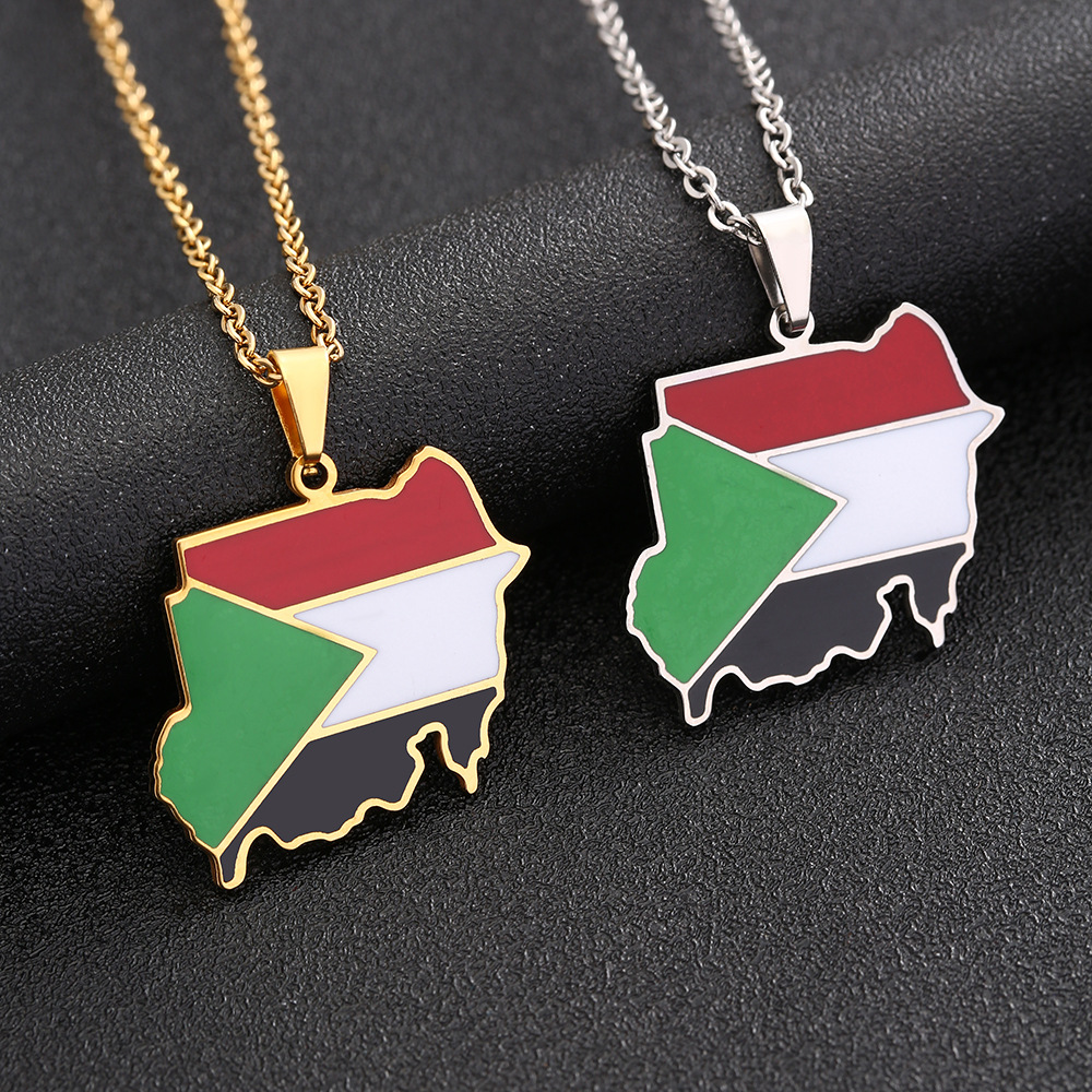 Halsketten Edelstahl Sudan Republik Karte Halskette Paare Titan Stahl Halskette trendige Accessoires_voghion.com