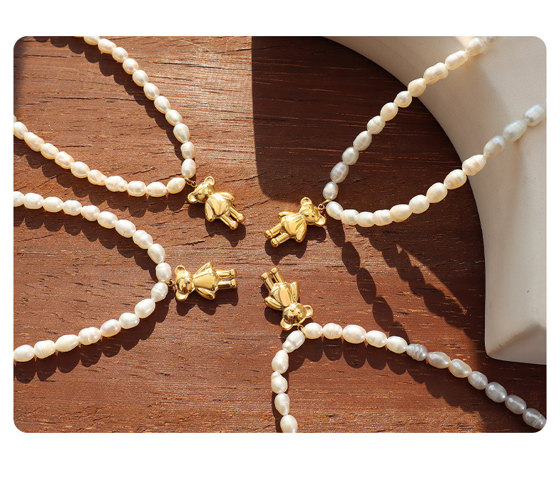 Cartoon Style Cartoon Character Imitation Pearl Titanium Steel Pendant Necklace Stainless Steel Neck