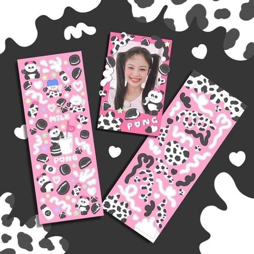 Korean Cow Pattern Poker Card Panda Sticker Invisible Laser Fine Sparkle Gouache Journal Album Decorative Sticker Decal