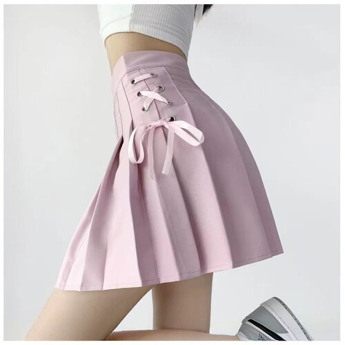 2025 Women's Pleated Skirt with Adjustable Belt, White A-line Semi-slip Dress, Korean-style School Wind Short Skirt