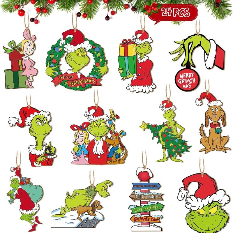 クリスマスグリンチ木製吊り下げ装飾クリスマスグリンチクリスマスツリー装飾クリスマスパーティー装飾用品|undefined